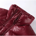 Stand Neck Glossy Surface Padded Cotton Short Coat Women Full Sleeve Thicken Pockets Jackets Coat Female Winter Chic Streetwear