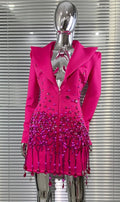 Luxury Rhinestone Sequin Pearl Glam Low Cut Suit Dress Women's Fashion Party Performance Evening Gown Vestidos De Ocasião Formal