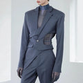 Solid Hollow Out Casual Irregular Blazers For Women Notched Collar Long Sleeve Spliced Button Temperament Blazer Female New