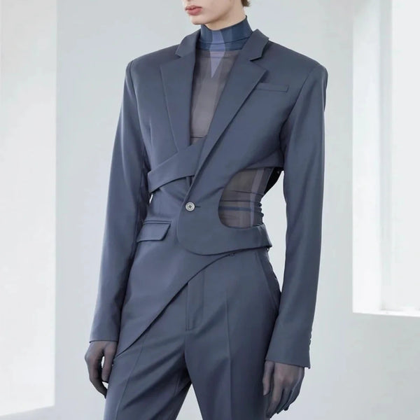 Solid Hollow Out Casual Irregular Blazers For Women Notched Collar Long Sleeve Spliced Button Temperament Blazer Female New