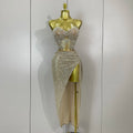 Sparkly Sequin Beading Sexy Strapless Two Pieces Set Women Evening Celebrate Nightclub Party Luxury Birthday Dress Stage Costume
