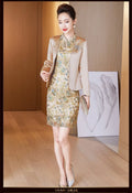 Classic Champagne Golden Mother Bride Cheongsam Dresses Chinese Embroidered Wedding Evening Dress for Women Party