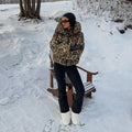 Women Leopard Print Hooded Ski Suit Set Waterproof Windproof Snow Jacket Pants Two Piece Outfit Winter Snowboard Skiing Costume