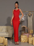 Sexy Backless Diamond Chain Design Bandage Maxi Long Dress 2026 Women'S Sleeveless Bodycon Celebrity Dinner Party Gowns