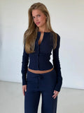 White Ribbed Knit Two Piece Set for Women Slim Button Accent Cardiagns Low Waist Loose Pant Suit for Casual Outings
