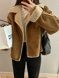 Retro Suede Coat Women's Hong Kong Style Double Breasted Suit Collar Winter New Arrival Chic Lightweight Luxury Coat