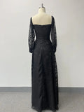 Elegant Luxury Birthday Wedding Party Maxi Dress Prom Evening Sexy  Long Sleeve Slash Neck Formal Women Ball Gown Vestidos