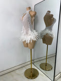 Women Sexy Halter Beading Feather Tight Bodysuit Nightclub Performance Leotard Luxury Party Celebrate Stage Wear