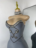 Luxury Rhinestone Women Elegant Strapless Beading with Necklace Bandage Celebrity Outfit Birthday Dress Evening Party Prom Gown
