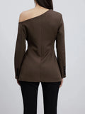 Casual Street Style Asymmetrical Designer Blazer for Women Off One Shoulder Single Button Accent for Fashion Brand Events