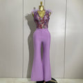 Luxury Sparkly Diamond Feather Embroidery Bandage Jumpsuit Women High Street Elegant Evening Party Club Luxury Birthday Outfit