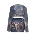 Y2K 2 Piece Set Women Tiger Str Slanted Shoulder Split Sleeve Mesh Crop Tops+Peach Hip Skirts Matching Street Outfits