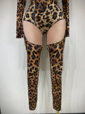 Women 2026 Stretch Leopard Print Sexy Bodycon Jumpsuit Bar Nightclub Singer Dancer Luxury Diamond Stage Performance Outfit