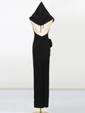Sexy Bodycon Evening Maxi Dress for Women Halter Sleeveless High Waist Spliced Sequined Backless Ceremony Dresses Female New