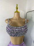 Sparkly Rhinestone Diamonds High Split Two Pieces Women Sexy Outfit Night Club Skirt Suits Dancer Singer Performance Costume