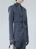 Solid Hollow Out Casual Irregular Blazers For Women Notched Collar Long Sleeve Spliced Button Temperament Blazer Female New