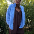 Fuzzy Sequin Zipper Women Cardigan Stand Collar Long Sleeve Loose Knitted Jacket Oversized Sequined Furry Knit Casual Winter Top