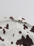 Cow Print Short Slimming Coat for Women Lapel Long Sleeve Patchwork Single Breasted Street Jacket Female Autumn New