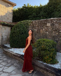 Brown Glitter Chiffon Tiered Maxi Dress Elegant One Shoulder Square Neck Flowy dresses 2026 Summer Formal Wedding  Party gowns