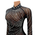 Sexy Pearls Rhinestone Party Dresses Women Elegant Nightclub Feather Birthday Dress Long Sleeve Mesh Sheer Bodycon Dress