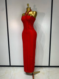Women Luxury Design Halter Beading Bandage Dress Curve Bodycon Ankle Length Evening Party Birthday Cocktail Prom Dresses