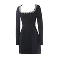 Black Red Color Women Long Sleeve Sexy Square Collar A-Line Mini Bandage Dress Fashion Celebrate Birthday Party Dress Vestido