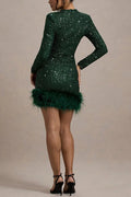 Solid Spliced Sequines Slimming Dresses for Women O Neck Long Sleeve Temperament Dress Female Fashion New