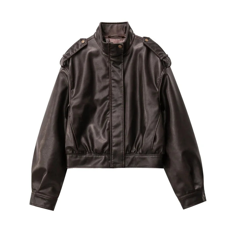 Original High-quality 2026 New Style Women's Leather-effect Blazer with A Stand-up Collar, for Ladies.