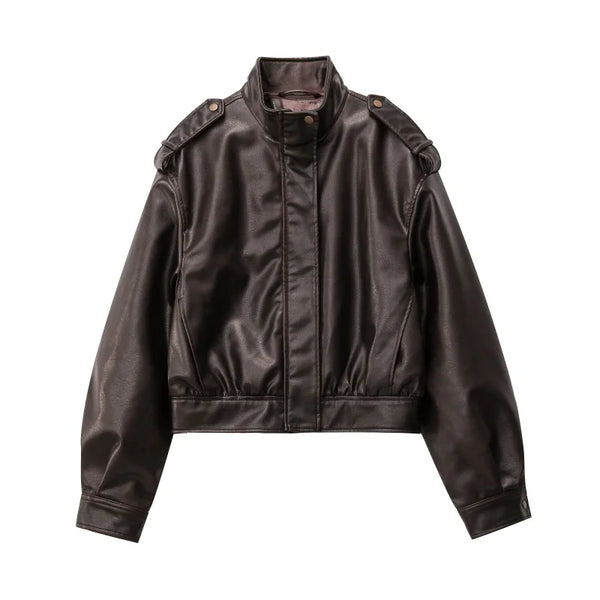 Original High-quality 2026 New Style Women's Leather-effect Blazer with A Stand-up Collar, for Ladies.