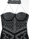 Sheer Mesh Rhinestone Bodysuit Shorts Jumpsuit Birthday Outfit Sparkly Sexy Club Body Romper One Piece Party Overalls