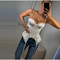Sexy Women's Printed Fishbone Sling Top Slim Sleeveless Waist Cinched Strap Vest 2026 Summer Lady Holiday All-match Tops