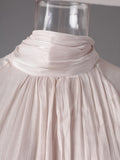 Solid Spliced Ruffles Folds Long Elegant Dresses for Women Lace Up Stand Neck Long Sleevs Tunic Temperament Dress Female