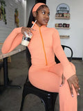 Casual Tracksuit Women 3-Piece Set Sporty Stretch Zip Crop Jacket+Leggings+Headband Fitness Stretch Street Outfits