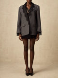 Chic Solid Spliced Lace Edge Blazers for Women Notched Collar Long Sleeve Temperament Designer Coats Female Clothes Style