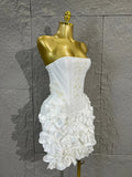 Strapless Corset Bandage Mini DressWomen Hand Beaded 3D Floral Bodycon ShortCocktail Party Wedding Guest Evening Dress