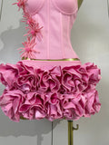 Newest Sexy Halter Pink Prom Gown Celebrity Club Two Piece Set Cocktail Elegant Fashion Luxury Birthday Party Club Bandage Dress