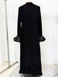 High Quality Women Petal Sleeves Slim Maxi Dress Black Rhinestone Long Sleeves Vestido Elegant Evening Club Party Outfit