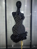 Pink Black Women Sexy Halter Off the Shoulder Sparkly Crystal Ruffles Bodycon Bandage Mini Dress Celebrate Evening Party Outfit