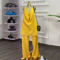 Fashion Women's Set Deep V-neck Halter Top and Wide Leg Pants Suits  Street Party Two 2 Piece Sets Outfits Tracksuit