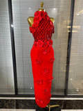 Black Red Women Shining Sequins Florals Sexy O-Neck Bodycon Bandage Long Dress Evening Party Christmas Birthday Outfit