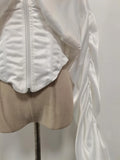 Vintage Patchwork Fish Bone Tunic Blouse for Women O Neck Puff Sleeve Spliced Zipper High End Shirts Female Autumn