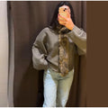 Women Olive Green Fur Collar Oversized Long Sleeve Fuzzy Trim Open Front Knit Cardigan Sweater Fall 2026 Casual Trendy New Wears