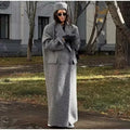 Grey Double-Breasted Long Coat with Notched Lapels