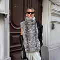 High Neck Animal Deer Print Faux Fur Vest Female Sleeveless Asymmetrical Hem Cape Coat Casual Fashion Women's Outfits 2026 New