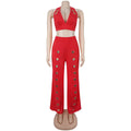Metal Hole Sexy Outfits Women Sexy Crop Top and Matching Legging Set Two-Piece Pants Set Birthday Night Club Skinny Suits