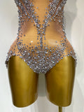 Women Sexy See Through Crystal Bodysuits Luxury Birthday Dancer Stage Performance Wear Mesh Sparkly Rhinestone Nightclub Outfit