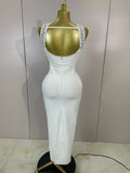 Women Diamond Pearl Sleeveless Sexy Backless Long Bandage Dress Celebirty Elegant Evening Party Birthday Wedding Guest Prom Gown