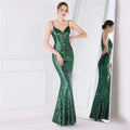 Women Spaghetti Strap Party Maxi Dress Sexy V Neck Evening Green Sequin Dress Elegant Long Prom Dress Vestido Longo