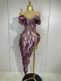 2026 New Sexy Sequins Diamonds Mesh Asymmetric Dress Women Birthday Celebrity Party Costume Bar Nightclub Stage Show Clothing