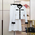 Hit Color Two Piece Set for Women O Neck Long Sleeve Patchwork Ruffles Hem Coat Long Skirt Office Lady Outfits Female New